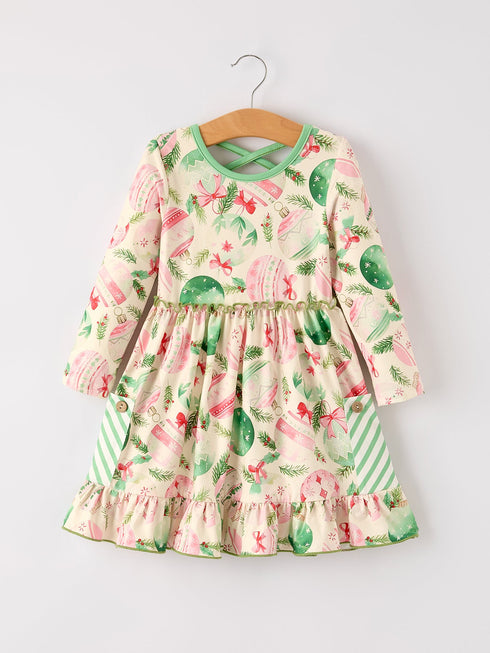 winter-christmas-green-girls-pocket-dress-Sophia's Style-Dress-1